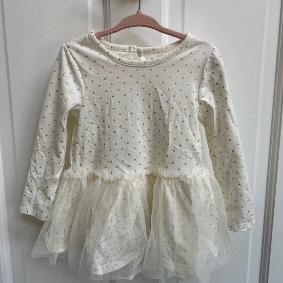 Nanette Baby Other - Nannette Baby 24M Cream and Gold Polka Dot Tulle Long Sleeve Dress
